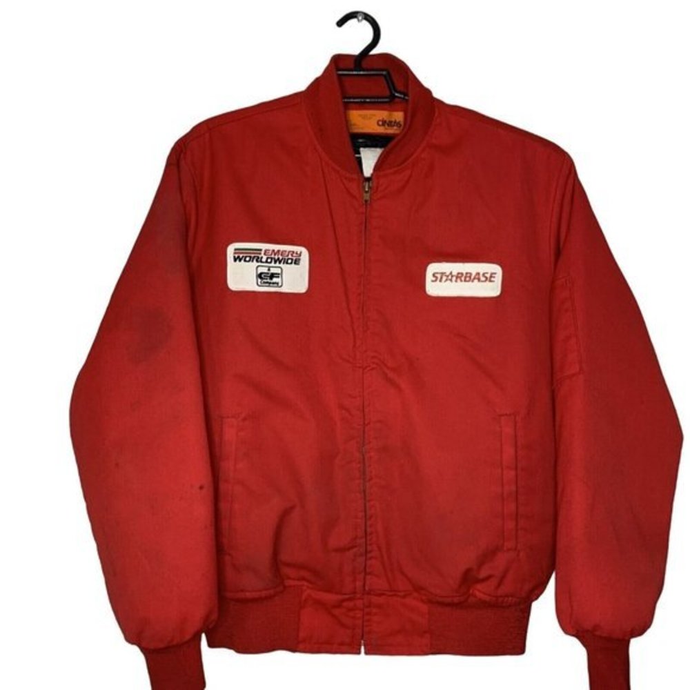 Cintas Work Jacket Emery Worldwide Starbase Uniform‎ Large Removable Liner Red